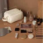 Multifunctional Makeup Bag For Women PU Leather Large Capacity Portable Double Zipper Travel Makeup Brush Toiletries Storage Bag 3
