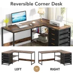 Tribesigns L Shaped Computer Desk with Storage Drawers, 59 inch Corner Desk with Shelves, Reversible L-Shaped Office Desk Study 4