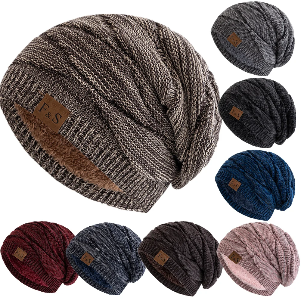 New Unisex Slouchy Winter Hats Warm Fleece Lined Beanie Cap Men Women Casual Label Decor Winter Mixed Color Knitted Hats New Unisex Slouchy Winter Hats Warm Fleece Lined Beanie Cap Men Women Casual Label Decor Winter Mixed Color Knitted Hats