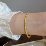 14 K Pure Gold Color Shiny Bracelet Chain for Women Bride Wedding Bracelet Bangle Fine Jewelry Gifts Not Fade 4