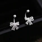 Real 925 Sterling Silver Lace Heart Hollow Bow Screw Buckle Puncture Stud Earrings for Women Fine Jewelry Minimalist Accessories 3