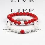 Set Bracelet Couples Distance Black White Natural Lava Stone Tiger Eye Beaded Yoga Bracelets for Men Women Elastic Rope Jewelry 5