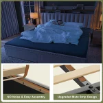 Full/Queen/King Bed Frame with 2-Tier Storage Headboard & 2 Storage Drawers Upholstered Platform Bed Frame No Box Spring Needed 6