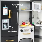 Joyfy Toddlers Wooden Corner Kitchen Pretend Playset with Fake Food Toys Real Lights Sounds Play Kitchen Set for Kids 2