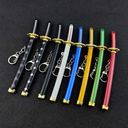 Mini Roronoa Zoro Samurai Sword Keychain Anime Plastics Scabbard Key Chain Ring Katana Buckle for Men Cosplay Toy Jewelry Gift