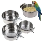 Parrot Rabbit Hamster Pet Food Dish Stainless Steel Clamp-on Water Drinker Bird Feeder Feeding Bowl Cage Cup Hanging bowl 2