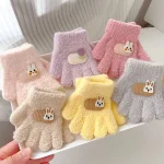 Winter Knitted Gloves Cartoon Warm Mittens Toddlers Outdoor Cartoon Pattern Cute Gloves for Child Kids Baby Girls Boys 1-3Y 2