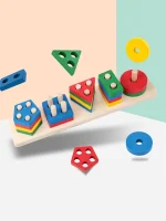 Montessori Wood Toys for Kids Wooden Sorting Stacking Toys for Baby Toddlers Educational Shape Color Sorter Preschool Kids Gifts 4