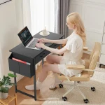 JHK 32 Inch Modern Office Computer Desk with Fabric Storage Drawers Space Side Bag Metal Frame Adjustable Feet For Home PC Table 2