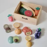 Wooden Pretend Play Kitchen Toys Cutting Food Accessories Set Fruit Vegetable Bakery Meat fish Early Educational Cognition Toys 4
