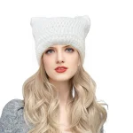 Corchet Cute Cat Ears Beanie Hat for Women Winter Striped Korean Fashion Y2K HipHop Cosplay Knitted Streetwear Men Skullies 2