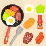 8PCS Children Kitchen Food Toys Simulation Cookware Game Set Pretend Play Pot Steak Vegetable Bread Hot Dog Omelette Kids Gift 4