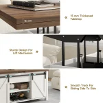 Farmhouse Lift-Top Coffee Table w/ Sliding Barn Door,Hidden Storage,Converts to Dining Table for Living Room&Office,White＆Brown 4