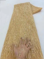 5 Yards Luxury African Sequins Groom Lace Fabric 2025 High Quality French Nigerian Beaded Lace Fabric For Wedding Dress 6
