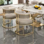 Luxury golden Dining Chairs wrought Iron Backrest Armchair Kitchen Home Bedroom Salon Makeup Chair Italian Dining Room Furniture 5