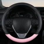 1PC New PU Leather Splicing Leather Anti-slip Wear Four Seasons Universal Steering Wheel Cover Black pink 4