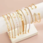11 Pcs Boho Pearl Crystal Heart Infinity Sign Bracelets for Women Vintage Elegant Gold Color Bracelets Sets New Vacation Jewelry 2