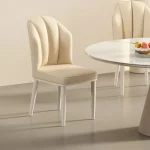 ​​Cream Dining Chair - Modern Minimalist Lounge Chair with Wooden Legs, Mid-Century Accent Chair for Living Room & Dining Room 3