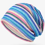 Ladies Summer Striped Knit Beanies Slouchy Style Skullies Sports Thin Bonnet Cap Men Riding Sun Caps Women Hiphop Pile hat 4