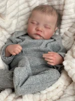 NPK 49CM Levi Newborn Baby Doll Reborn Sleeping Soft Silicone Flexible 3D Skin Tone with Visible Veins Hand Paint Hair Doll 5