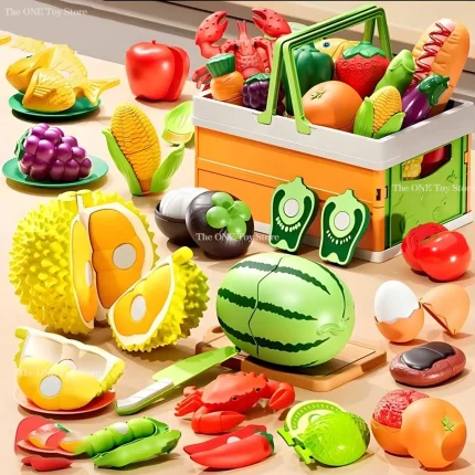 Children's Kitchen Toy Set Simulated Kitchen Cutting Cookware Simulated Fruits Cutting Toys Cooking Accessories for Kids Gift