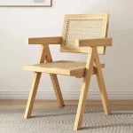 Modern Wooden Armchair with Rattan Design for Dining and Living Room Furniture Mid-Century Dining Chair with Wooden Legs 5