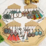 Colorful Tassels Earrings Set Ethnic Women Geometric Round Bronze Metal Drop Vintage Boho Wholesale Jewelry Party Gifts 6