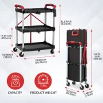 3 Tier Rolling Cart, 167Lbs Foldable Utility Service Cart with Lockable Wheels  for Warehouse Garden Office Kitchen 2