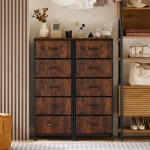 JHK 48IN Dresser For Bedroom With 5 Fabric Drawers Nightstand Wardrobe Steel Frame Closet For Clothes Storage Cabinet Furniture 5