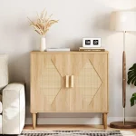 Rattan Buffet Cabinet, 2-Door Decorative Side Cabinet For Living Room Dining Room Entryway