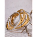 Yhpup 60mm Waterproof 316L Stainless Steel Round Smooth Bracelet Bangle Women Minimalist 18k Gold Color Texture Charm Jewelry 6