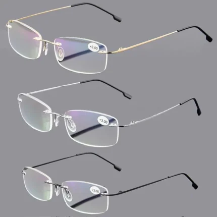 May Flower Blue Light Blockin Ultralight Memory Titanium Rimless Reading Glasses Men&Women Presbyopic Eyeglasses +1.0 +1.5 +2.0