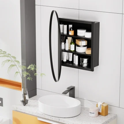 Round Bathroom Cabinet Mirror Wall Mounted Assembled Storage Adjustable Shelf Modern Mobile Bagno Single Door Home Furniture