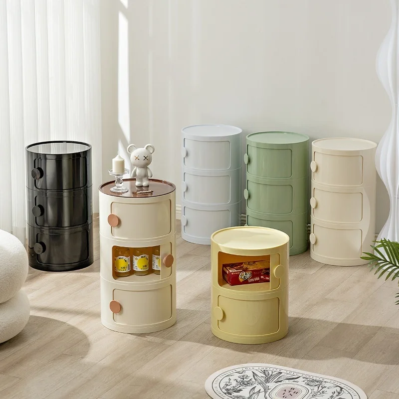 Household Nordic Bedside Table with Handle Portable Creative Round Storage Cabinet Bedroom Multi-Layer Modern Simple Plastic Sid Household Nordic Bedside Table with Handle Portable Creative Round Storage Cabinet Bedroom Multi-Layer Modern Simple Plastic Sid