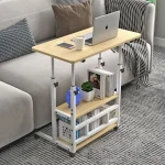 DIVEDEER Adjustable Height Table with Wheeled Mobile Double Layer Laptop Side Table with Wheeled Dual Shelf Sofa Table 80*40 6