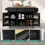 Rolling Kitchen Island with Drop Leaf, Kitchen Cart on Wheels with 3 Drawers and 2 Cabinets, Wood Portable Trolley, Customized 3