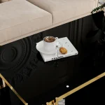 Stainless Steel Rectangle Glass Coffee Table for Living Room 51.18" Modern Center Table with Black Tempered Glass 8mm Gold Leg 3