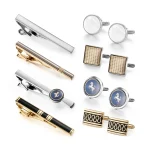 4 Sets Tie Clips & Cufflinks Set With Box Wedding Guests Gift Man Shirt Cufflink Pisa Ties For Men Luxury Men's Gift For Husband 2