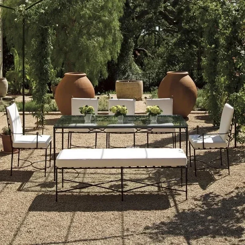 Outdoor Open-air Wrought Iron Sofa Nordic Simple Garden Furniture Sets Leisure Sofa Villa Pavilion Patio Rainproof Table Chairs Outdoor Open-air Wrought Iron Sofa Nordic Simple Garden Furniture Sets Leisure Sofa Villa Pavilion Patio Rainproof Table Chairs