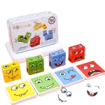 Cube Face Changing Building Blocks Cartoon Board Game Wooden Puzzle Montessori Anxiety Stress Relief Toys For Children Kids 6