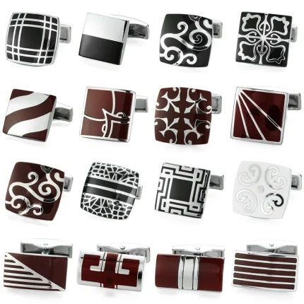 High quality French shirt cufflinks Black Red White Enamel Cuff Links Men's tie clip Cuff Links Jewelry gifts for successful men