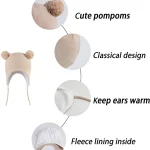 LANGZHEN Cute Pom Pom Babys Winter Hat Infant Earflap Knit Warm Cap for Boys Girls Toddler Kids Fleece Lined Beanie 5