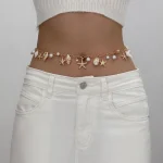 Bohemian Summer Beach Shell Waist Chain, Imitation Pearl Starfish Conch Jewelry,Seaside Waist Accessory for Women 5