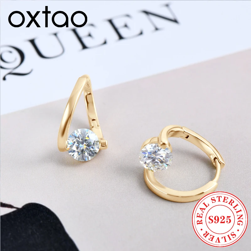 OXTAO 925 Silver Twisted Hoop Earrings 6.5mm Moissanite Solitaire Stone D VVS1 Glittering Diamond Ladies Luxury Jewelry Gift OXTAO 925 Silver Twisted Hoop Earrings 6.5mm Moissanite Solitaire Stone D VVS1 Glittering Diamond Ladies Luxury Jewelry Gift