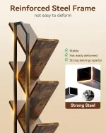 6-Tier Narrow LED Bookshelf with Cabinet, Vintage Wood & Steel Storage for Small Spaces, Home Decor 5