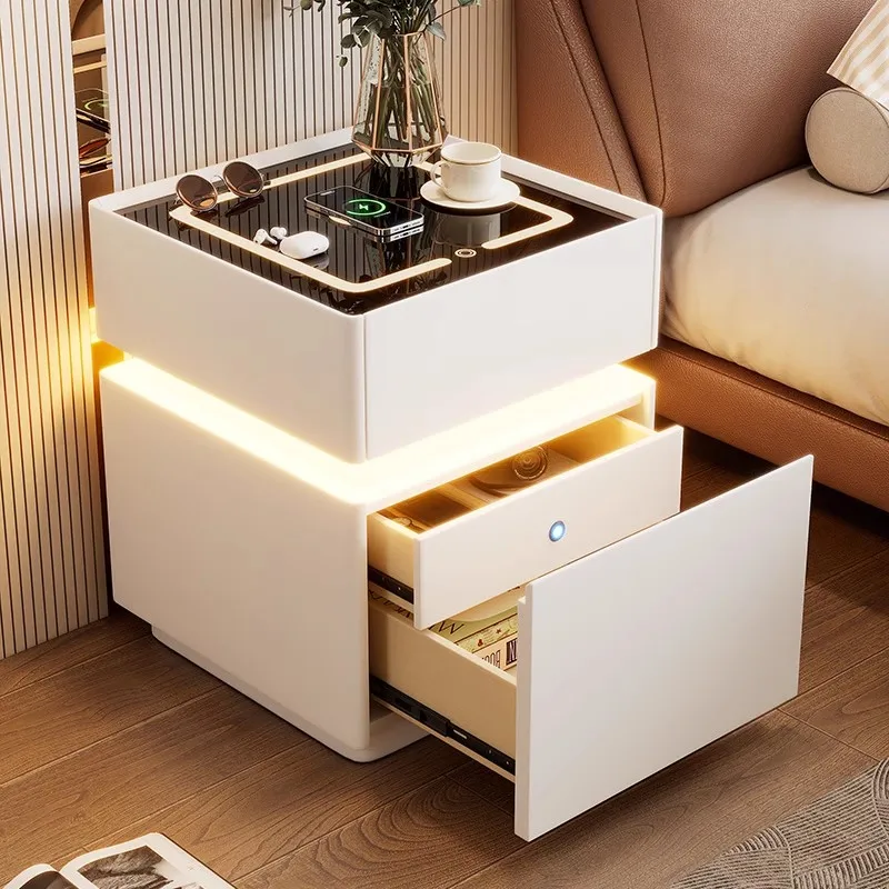 Intelligent Bedside Table with Sensor Light Wooden Bedroom Wireless Charging Nightstand Assembled 3 Drawers Side Storage Cabinet Intelligent Bedside Table with Sensor Light Wooden Bedroom Wireless Charging Nightstand Assembled 3 Drawers Side Storage Cabinet