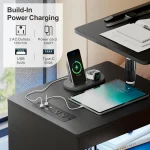 Height Adjustable Nightstand with Charging Station, LED Bedside Table 2 Drawers, Smart Wooden End Table Dorm, Customized 5