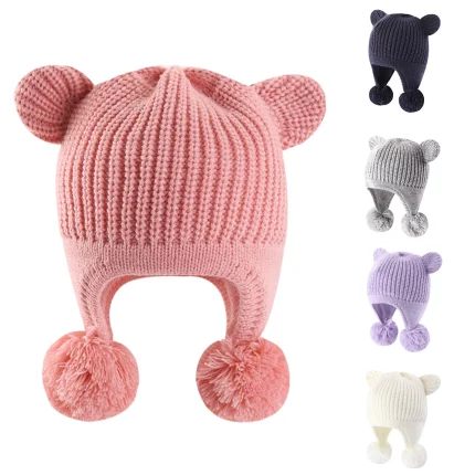 Baby Winter Hat with Earfalp Toddler Girls Boys Beanie Kids Warm Fleece Lined Knit Hat with 2 Cute Ears