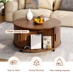 Round Coffee Table with Storage,31.5" Modern Coffee Table with 360° Curved Sliding Door,Fluted Wood Accent Coffee Tablee 3