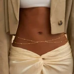 Fashion Double Layer Beaded Waist Chain for Women Simple Gold Color Metal Cross Round Bead Body Chain Bikini Jewelry Acessories 3